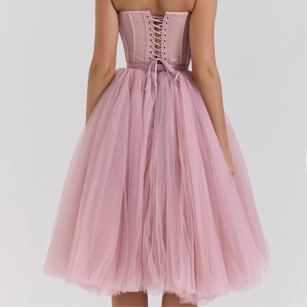 House of CB Dusty Pink Strapless Tulle Midi Dress - Picture 3 of 10